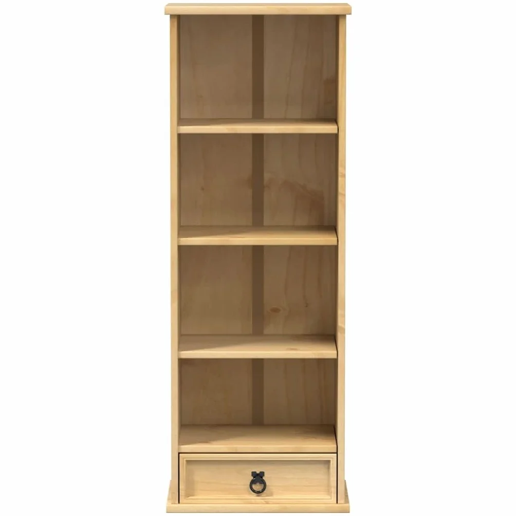 Gecheer Mobile Porta CD, Scomparti Aperti e Cassetti per Organizzazione Dischi, 40x30x110 cm, in Legno Massello di Pino con Finitura Cerata Ambra, Mobile Multifunzionale per Soggiorno Ufficio Studio