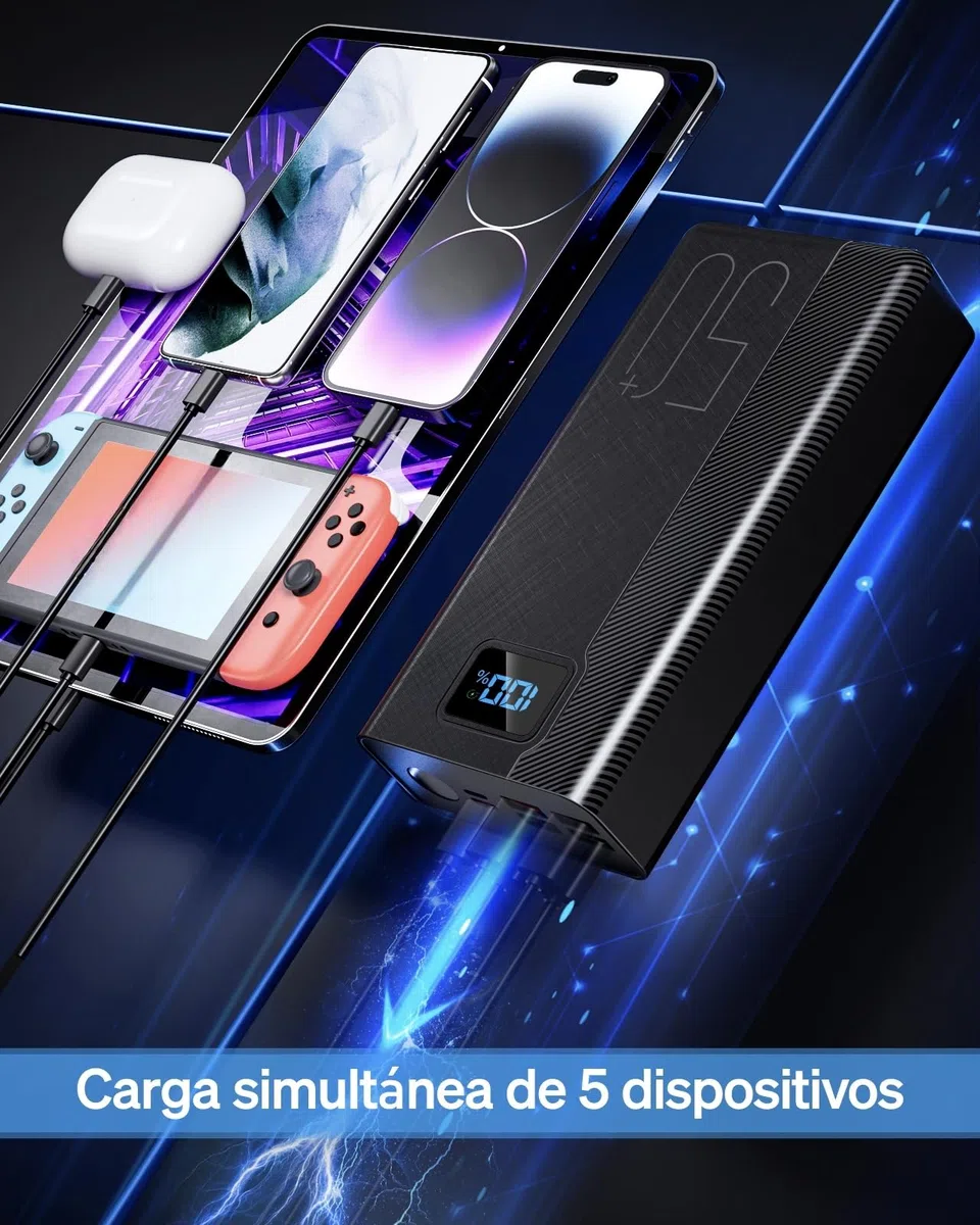 50000mAh Power Bank con cavo integrato: batteria esterna da 22,5 W a ricarica rapida con grande capacità, caricatore portatile con torcia a LED e 7 uscite e 3 ingressi-50000mAh Power Bank