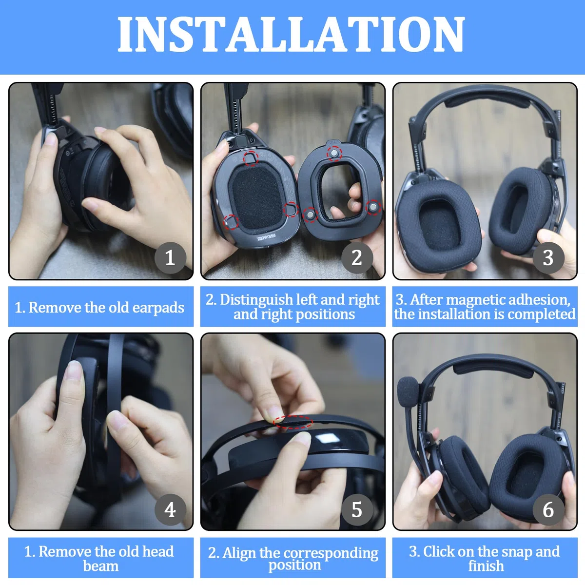 Mod Kit A50 Gen 4 Cuscinetti auricolari di ricambio e fascia di ricambio per cuffie Astro A50 Gen 4, cuscinetti auricolari in tessuto a rete, schiuma con cancellazione del rumore e durata (nero)