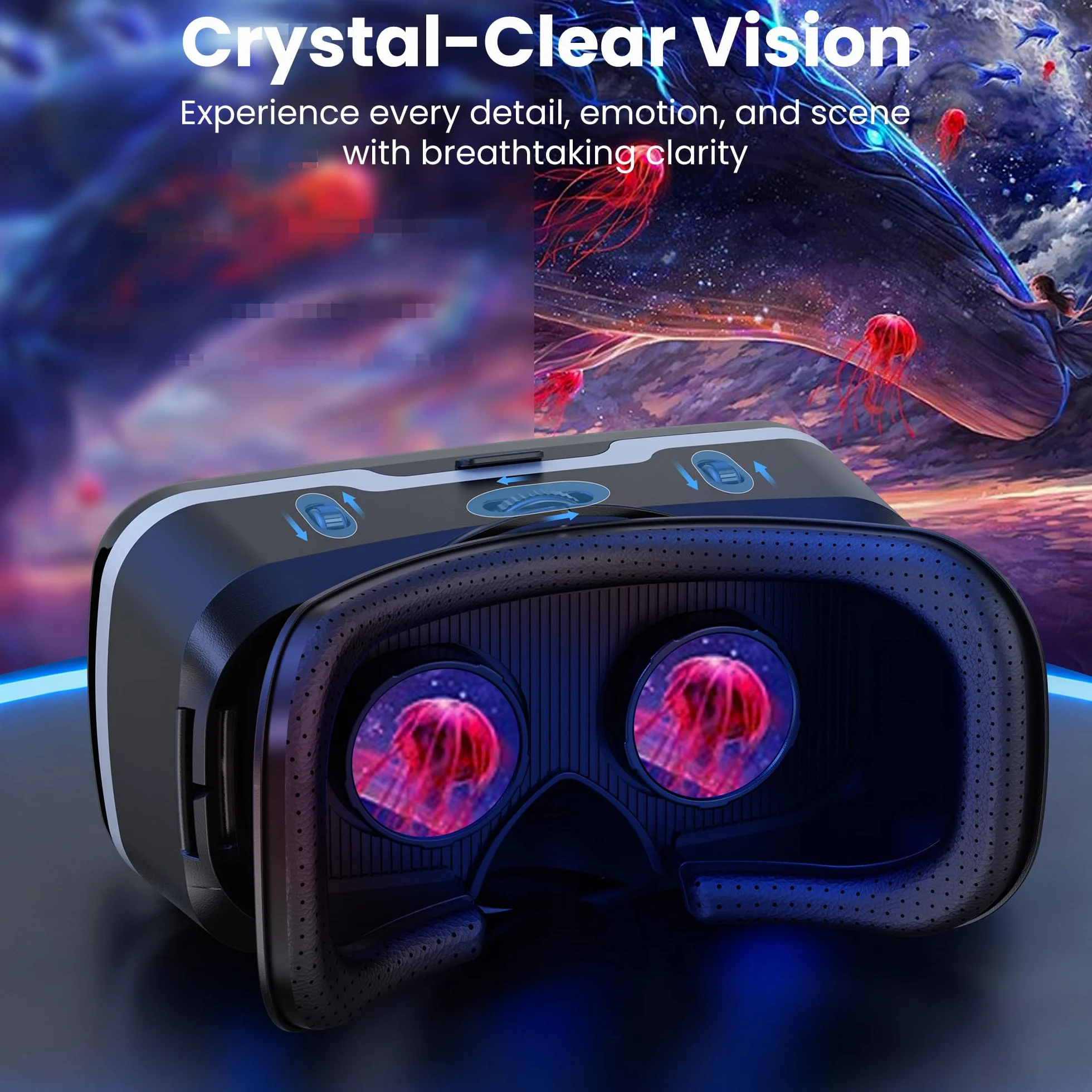 XWP Visore Realtà Virtuale Con Lenti HD Anti Luce Blu, Occhiali VR 3D Per Smartphone, Compatibile Con iPhone E Android (4,7–6,8"), Per Giochi VR E Film, Regalo Di Compleanno Per Amici E Famiglia