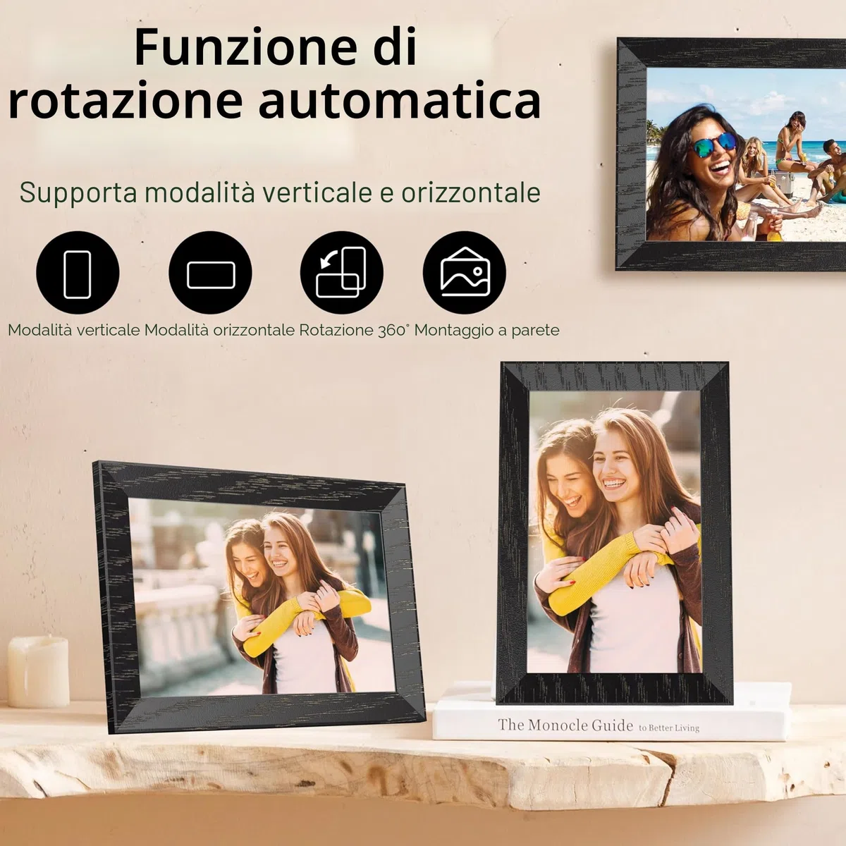 Cornice digitale WiFi - Cornice digitale elettronica da 10,1 Pollici 1280 x 800 HD con memoria da 16 GB, touchscreen IPS con rotazione automatica, controllo tramite app Uhale