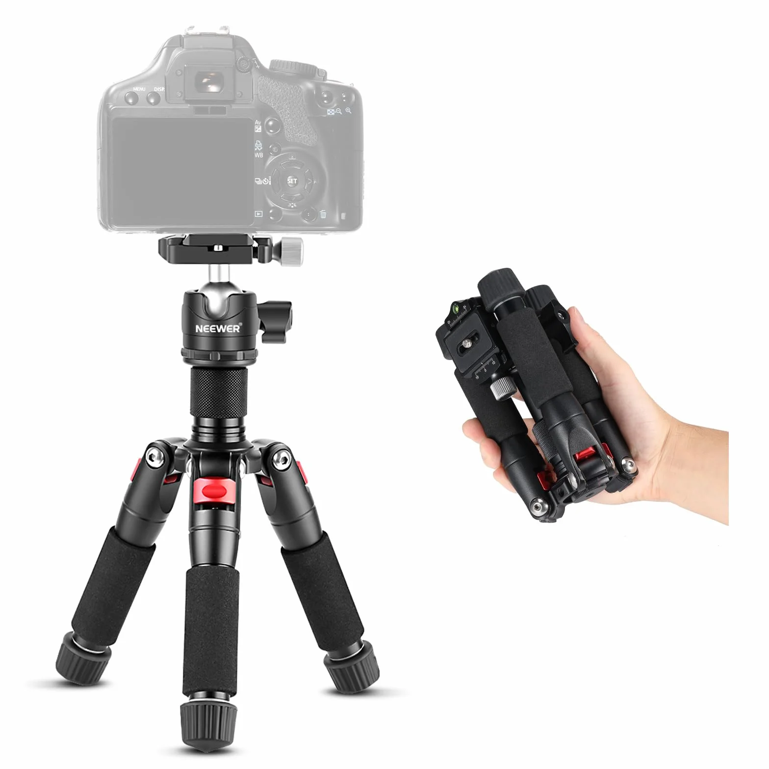 Neewer Mini treppiede desktop portatile -Lega di alluminio 50 centimetri con testa a sfera da 360 gradi, 6,35 cm piastra a sgancio rapido per videocamera DSLR Videocamera, carica fino a 5 chilogrammi