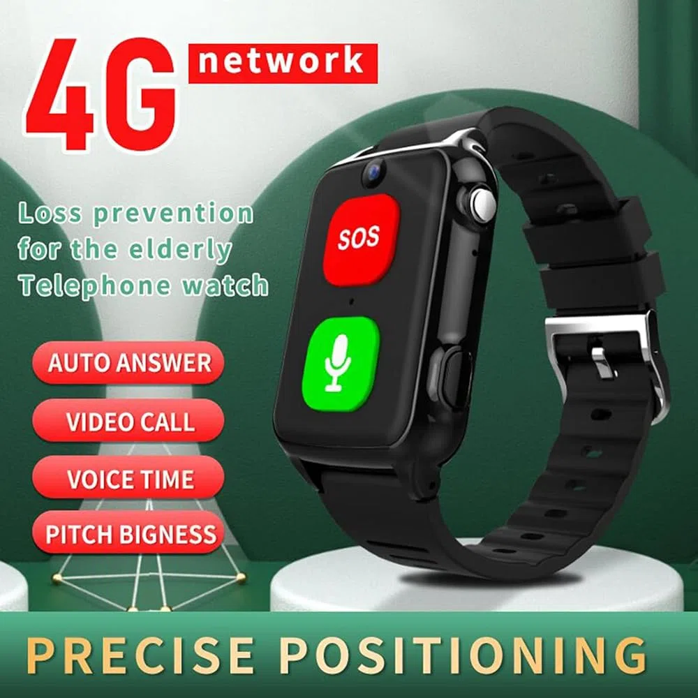Braccialetto per chiamate di emergenza, impermeabile, 4 G, con fotocamera, pulsante SOS, promemoria caduta, cardiofrequenzimetro, per Alzheimer e demenza