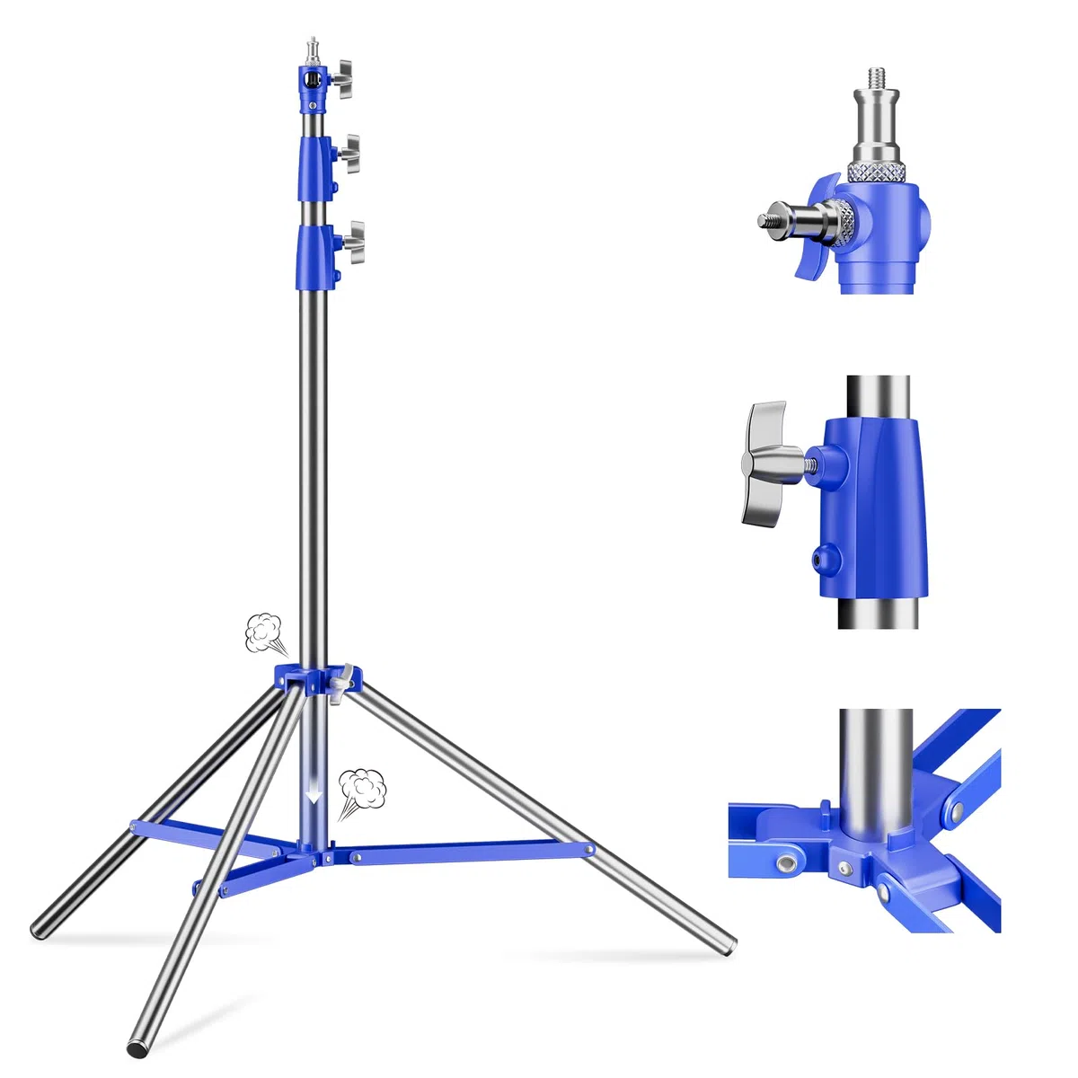 Soonpho Light Stand Supporto Leggero Treppiede 9,1 piedi/280cm Interamente in Metallo Ammortizzatore Capacità di Carico di 10kg per Fotografia Studio All'aperto e Live Streaming (Blu)