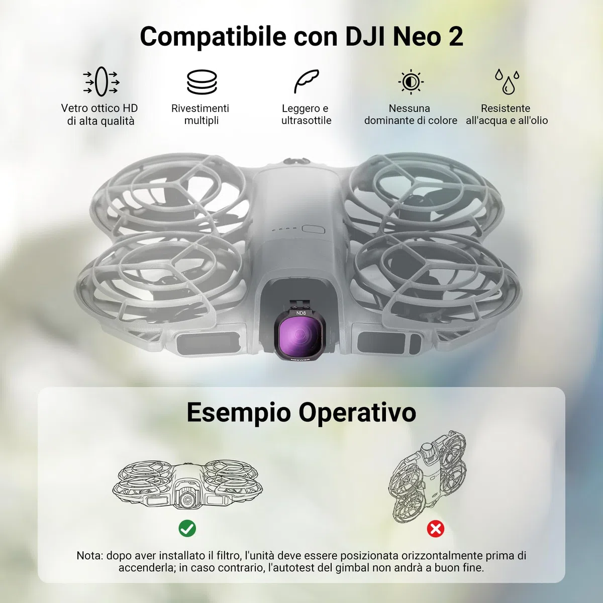 NEEWER Set di Filtro ND + CPL Solo Compatibile con DJI NEO 2, Kit Accessori per Obiettivo Drone, 3pz Filtri Polarizzatore Circolare e Densità Neutra (ND8/32) in Vetro HD Multistrato a Scatto, FL-N72