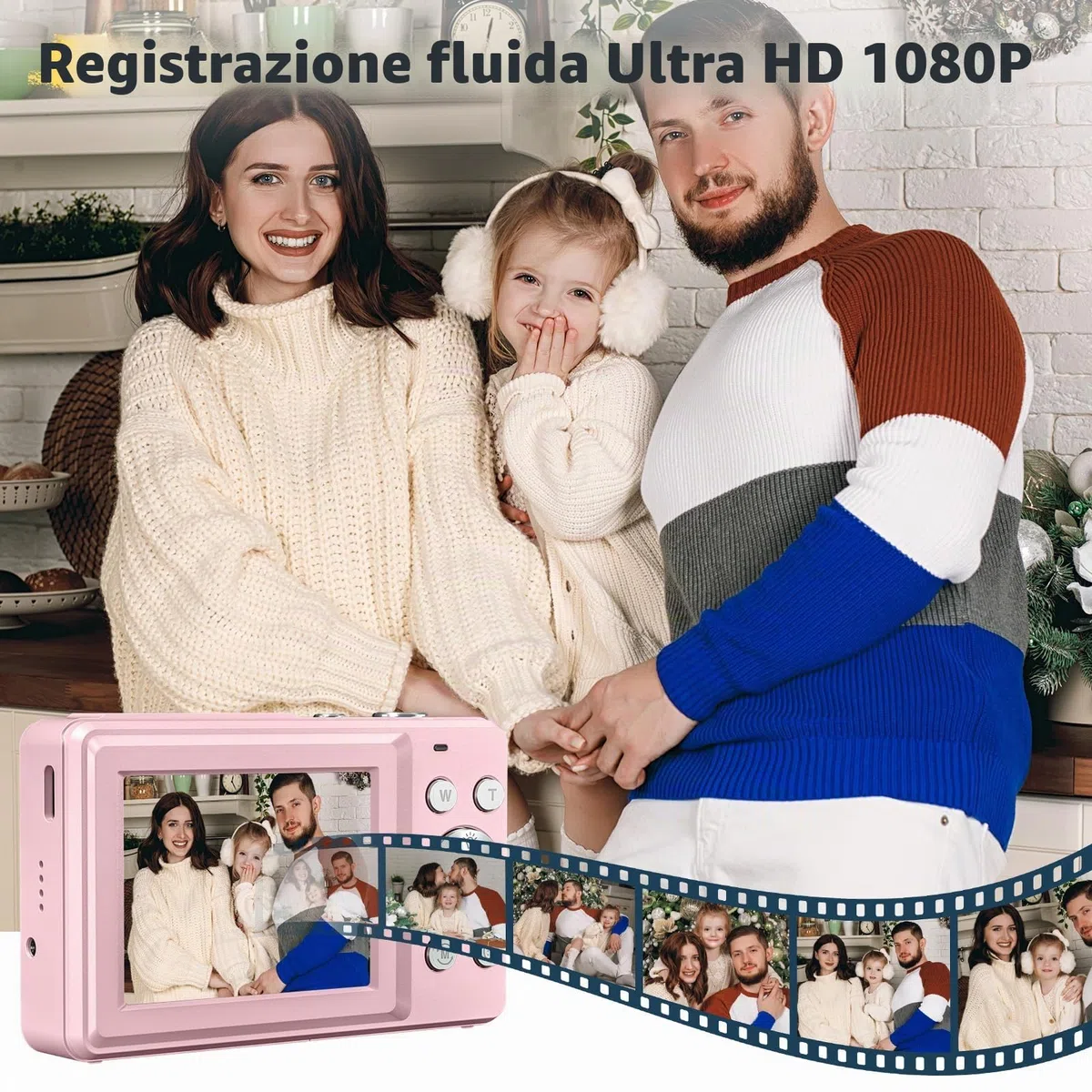Fotocamera digitale 44MP 1080P 16X zoom digitale fotocamera digitale con batteria portatile semplice fotocamera digitale per bambini/studenti/adolescenti/principianti/anziani rosa