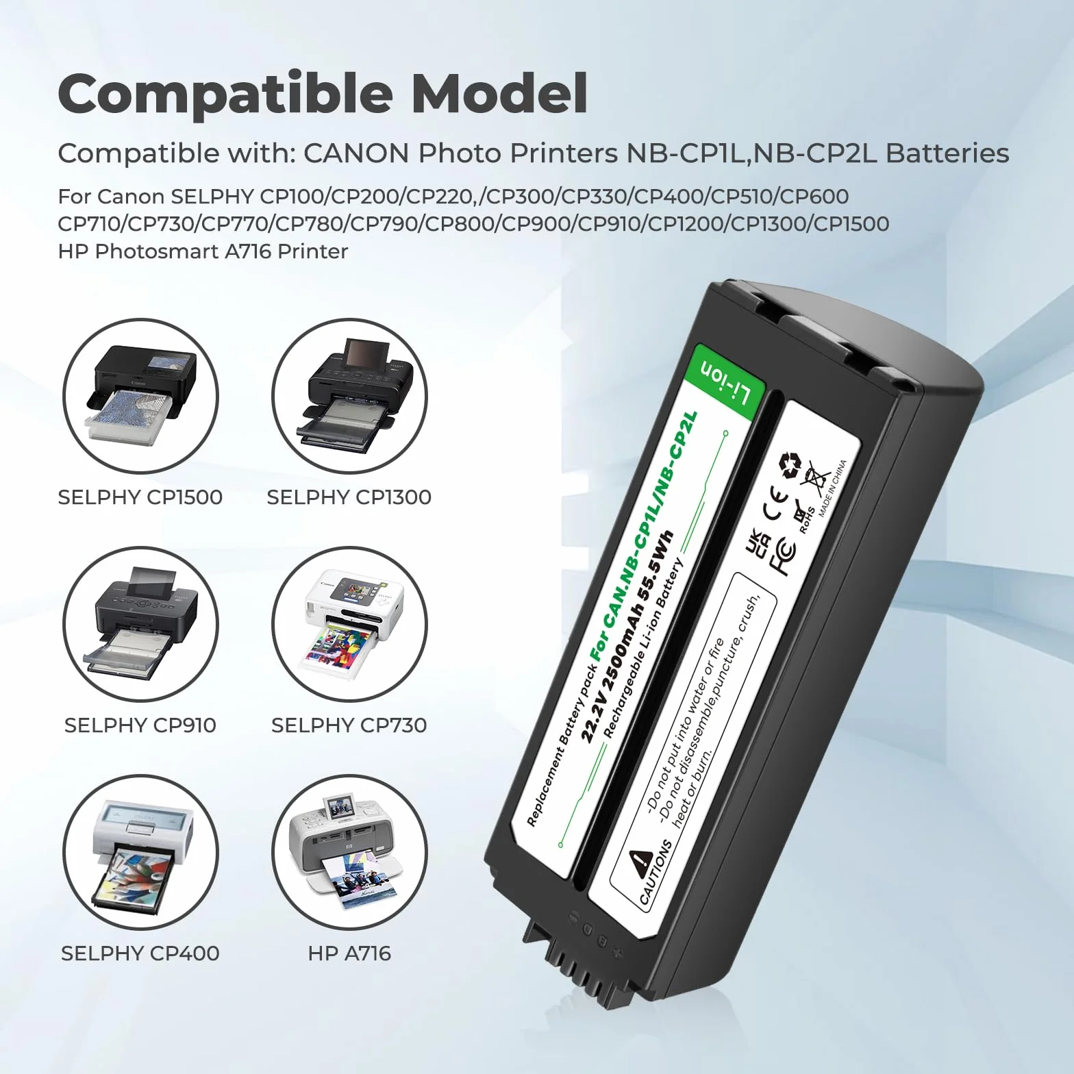 2500 mAh NB-CP2L NB CP2L - Batteria + caricatore per stampante fotografica Canon NB-CP1L SELPHY CP800 CP900 CP910 CP1500 CP2000 CP3000