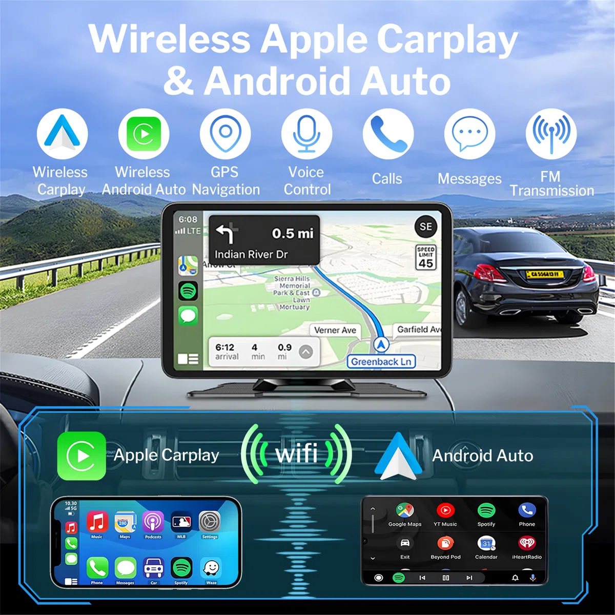 Carplay Android Auto Display 7 pollici Touch Screen Car Play Schermo con telecamera di retromarcia, autoradio Carplay con siri/Googlee Assistant, GPS Navigation, Bluetooth, Mirror Link