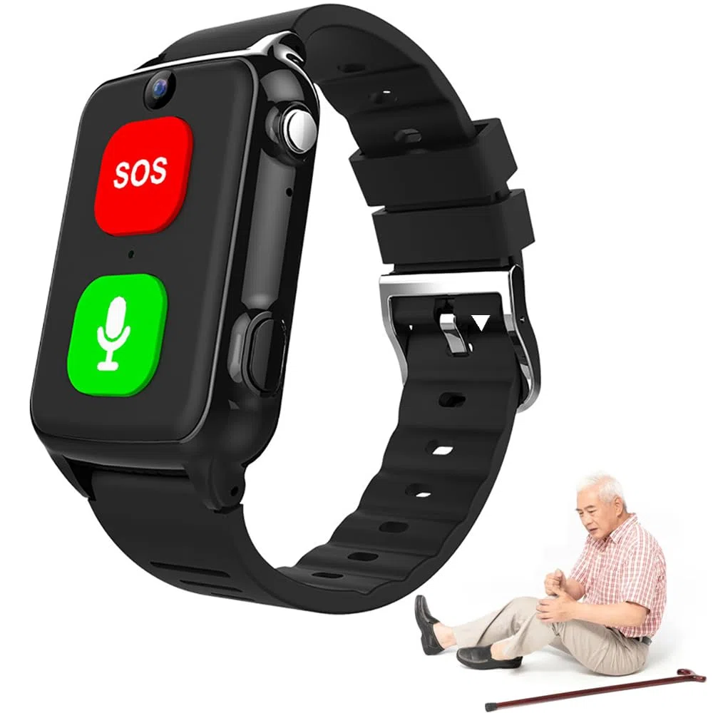 Braccialetto per chiamate di emergenza, impermeabile, 4 G, con fotocamera, pulsante SOS, promemoria caduta, cardiofrequenzimetro, per Alzheimer e demenza