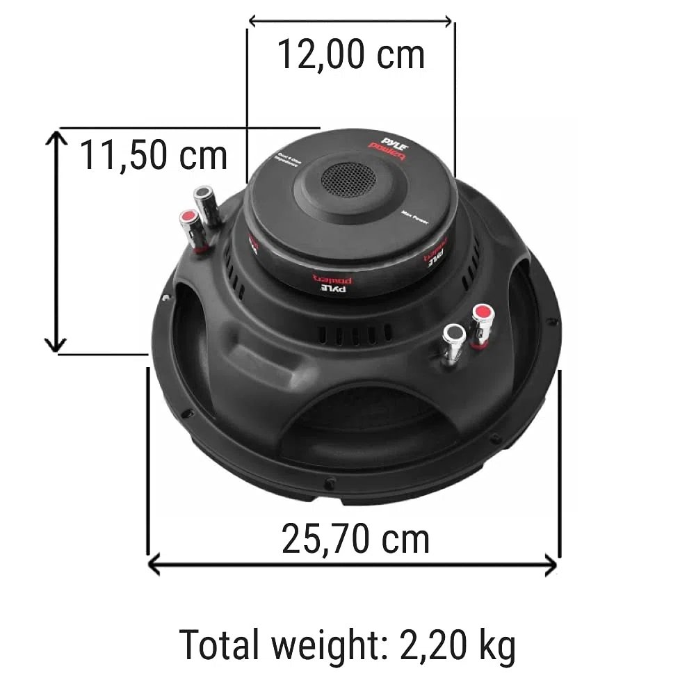 Pyle 1 SUBWOOFER PLPW10D PLPW 10D 25,00 cm 250 mm 10" da 500 Watt rms 1000 Watt Max Doppia Bobina 4 + 4 Ohm dvc Dual Voice Coil per Cofano Bagagliaio Auto, 1 Pezzo