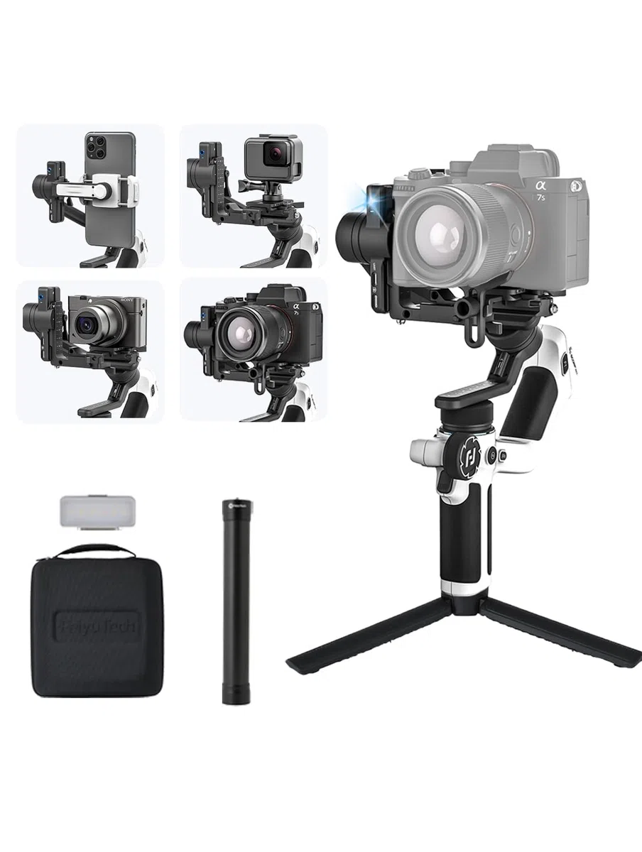 FeiyuTech SCORP Mini 2 Kit Bianco [Ufficiale] All-in-One Camera Stabilizzatore 3-Axis Handheld Gimbal per Mirrorless & DSLR Camera Adatto Sony A7III Canon R6 Fujifilm GoPro, Smartphone, AI Track, Max