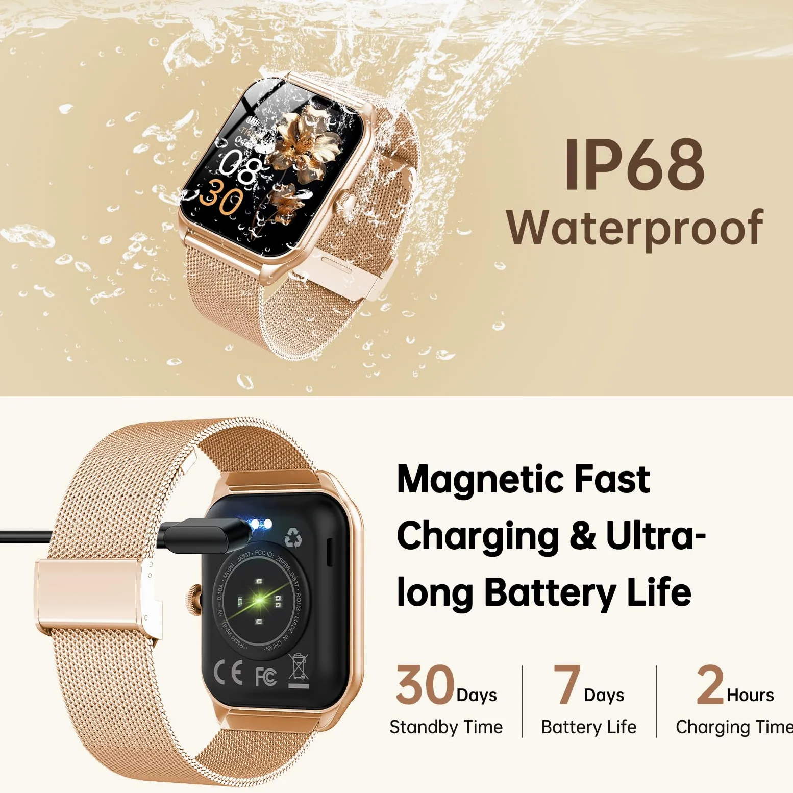 Smartwatch Donna, 1,83" HD Orologio Smartwatch Donna con Chiamate Bluetooth, 120+ Modalità Sport, Monitoraggio Salute 24/7, Impermeabile IP68, Fitness Tracker Compatibile con Android e iOS, Oro rosa