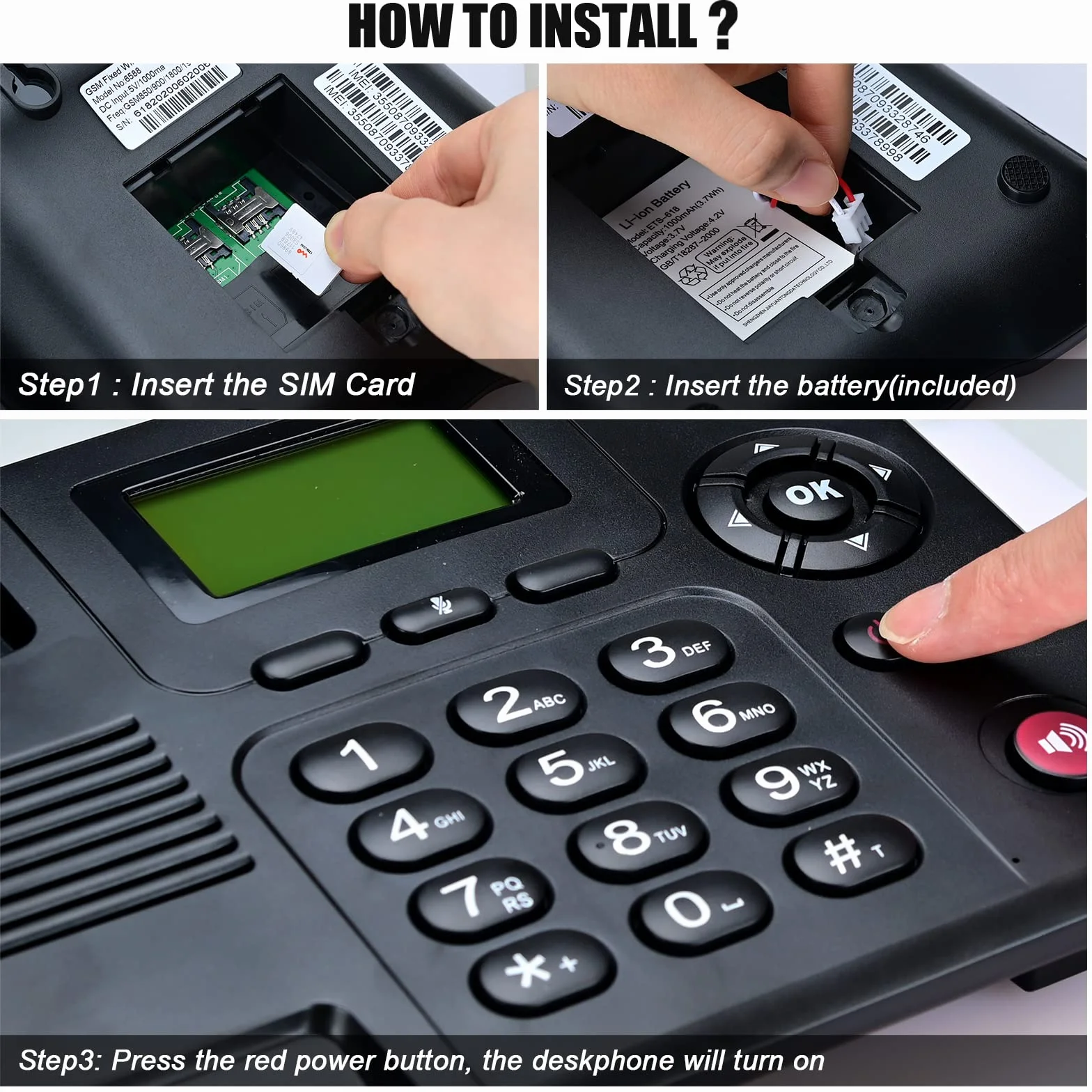 Lychee Wireless Classico Telefono Fisso GSM Quad-band - Dual SIM Card,Supporto Multilingue(Compreso l'italiano), Ampio Display Retroilluminato,Ideale per Casa/Hotel/Ufficione