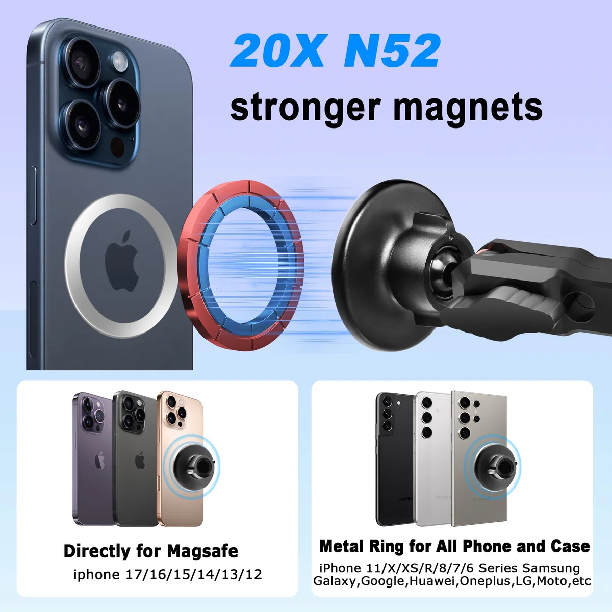 Supporto magnetico per telefono di ricarica wireless per Ford Bronco 2021-2026 2/4 porte | Magsafe - Supporto per cellulare per Ford Bronco, accessorio Bronco con cavo da 1,5 m, non per Bronco Sport