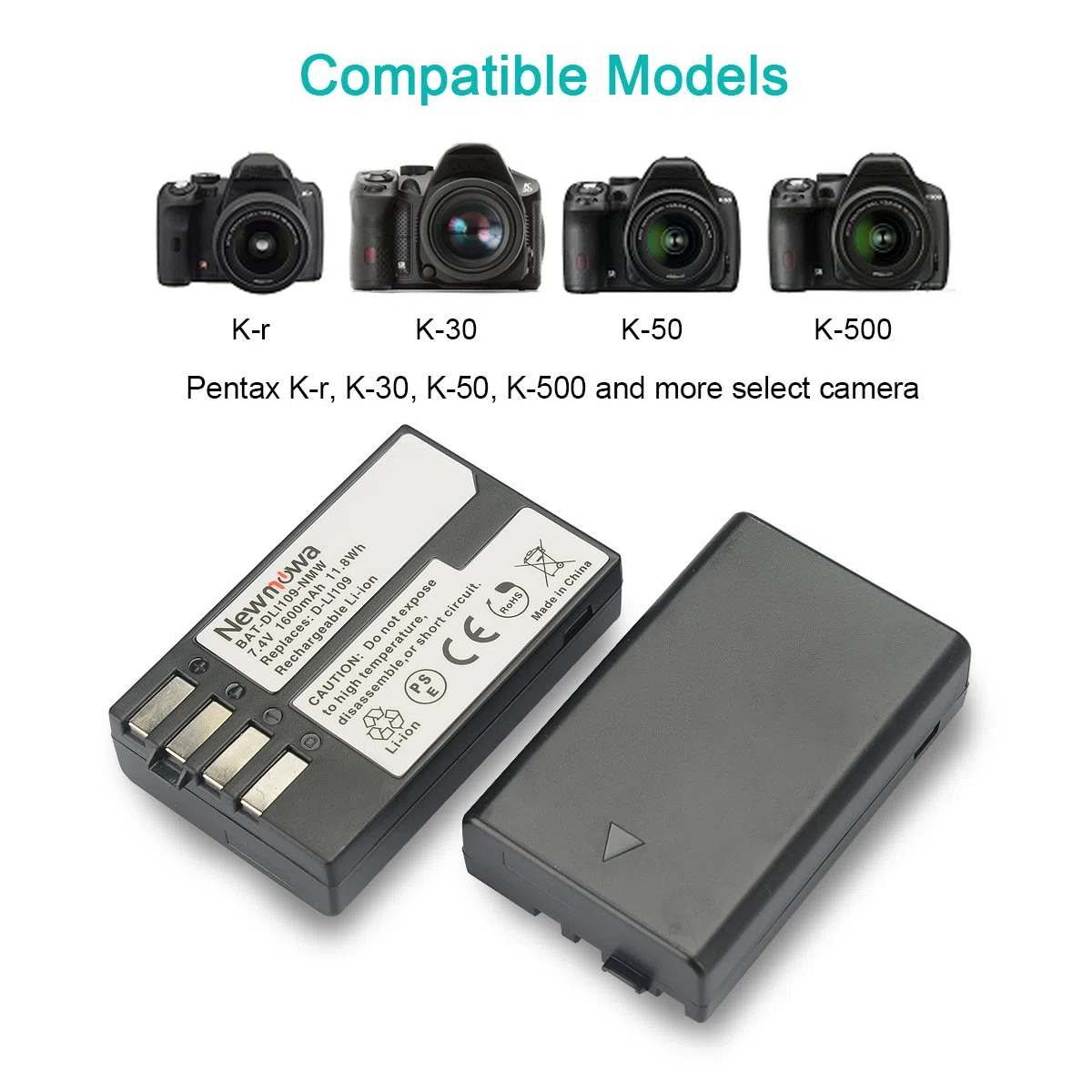 Newmowa D-LI109 Batteria (confezione da 2) e Doppio Caricatore USB per Pentax D-Li109 Pentax K-R KP K-30 K-50 K-500 K-S1 K-S2
