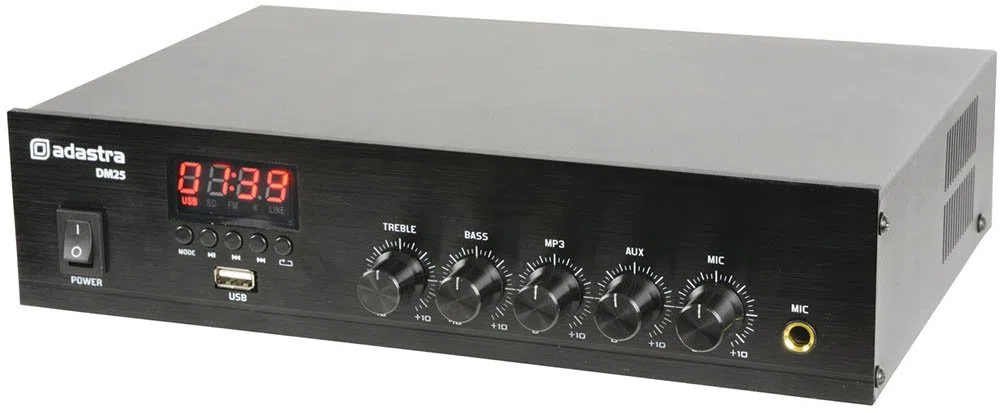 DM-Series Mixer Amplificatore 25Wrms con USB, Radio FM e Bluetooth, Amplificatore 100V Linea o 4-16 Ohm, Ingressi Mic/Aux, Uscita Mono per Piccole Installazioni Audio