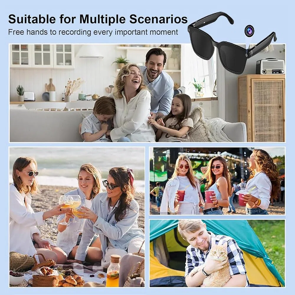 Occhiali Da Sole Intelligenti Con Intelligenza Artificiale,Con Fotocamera E Bluetooth,Sensore Indossabile,Riconoscimento Delle Immagini,Dialogo,Traduzione,Fotografia,Distanza Di 12M,Per La Guida