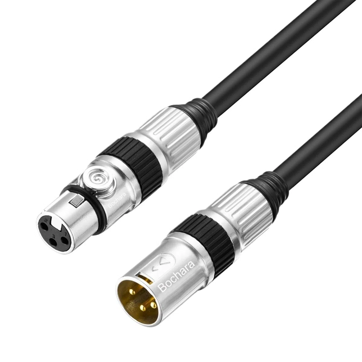 Cavo di prolunga XLR a 3 pin placcato oro da maschio a femmina, cavo audio OFC + schermatura intrecciata per microfono mixer amplificatore (cavo circolare nero, 5 m)