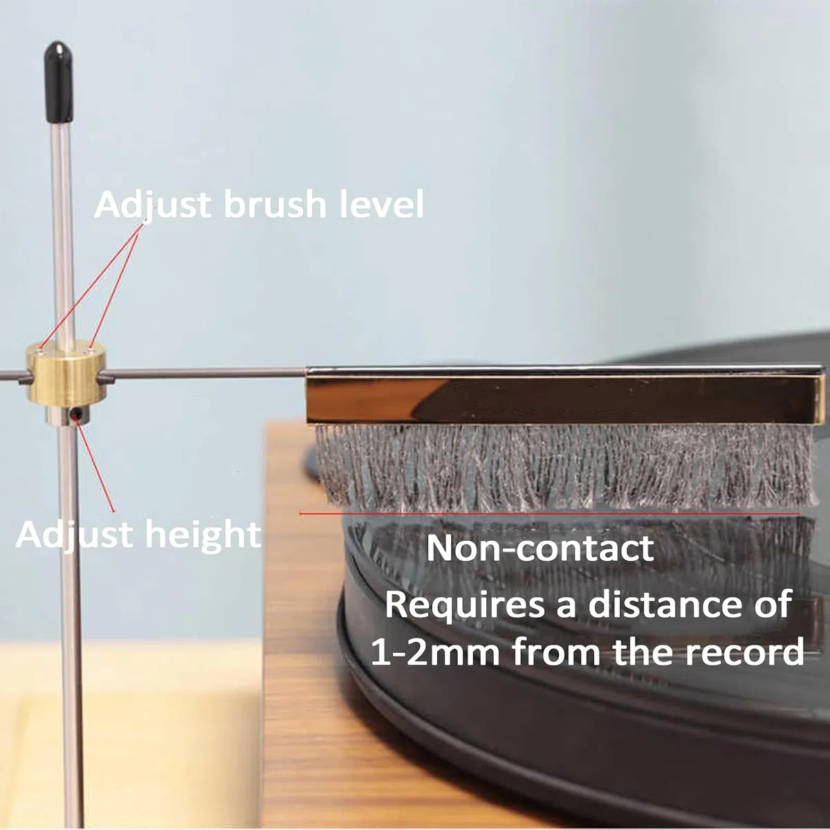 Spazzola Antistatica per Dischi, Spazzole per La Pulizia di Dischi in Vinile Hi-Fi, Braccio di Pulizia per Giradischi Senza Contatto, Altezza Regolabile, Rimuove Polvere E Elettricità Statica,