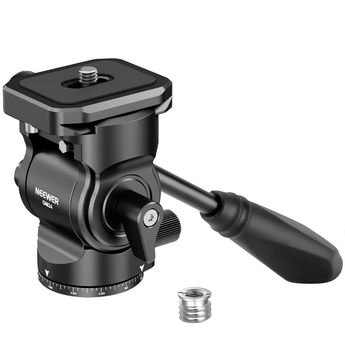 NEEWER Testa Fluida per Treppiede con Piastra Sgancio Rapido e Maniglia, Adattatore Treppiede Fotocamera Pan. Incli. Compatibile con Arca Swiss per Videocamere DSLR Compatte, Max 3kg, GM24 Tutto Nero
