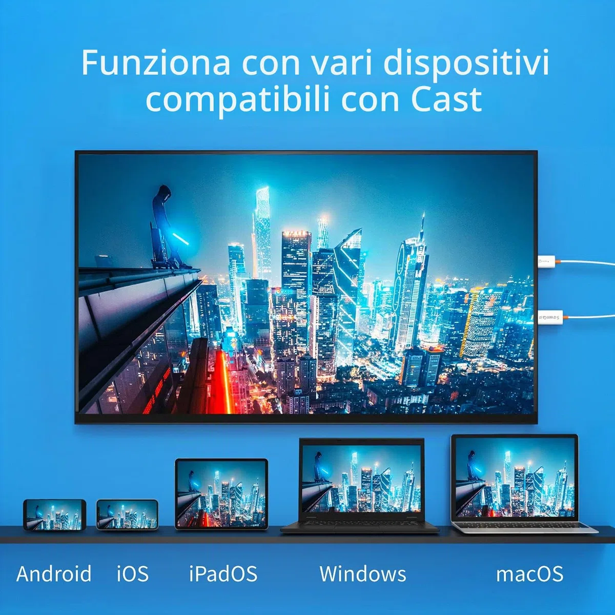 j5create ScreenCast HDMI Ricevitore adattatore wireless per display-Mirroring di telefono, tablet, laptop su HDTV-Compatibile con MiraCast, AirPlay, Android, Windows 10 PC, iOS, iPhone, Tablet(JVAW56)