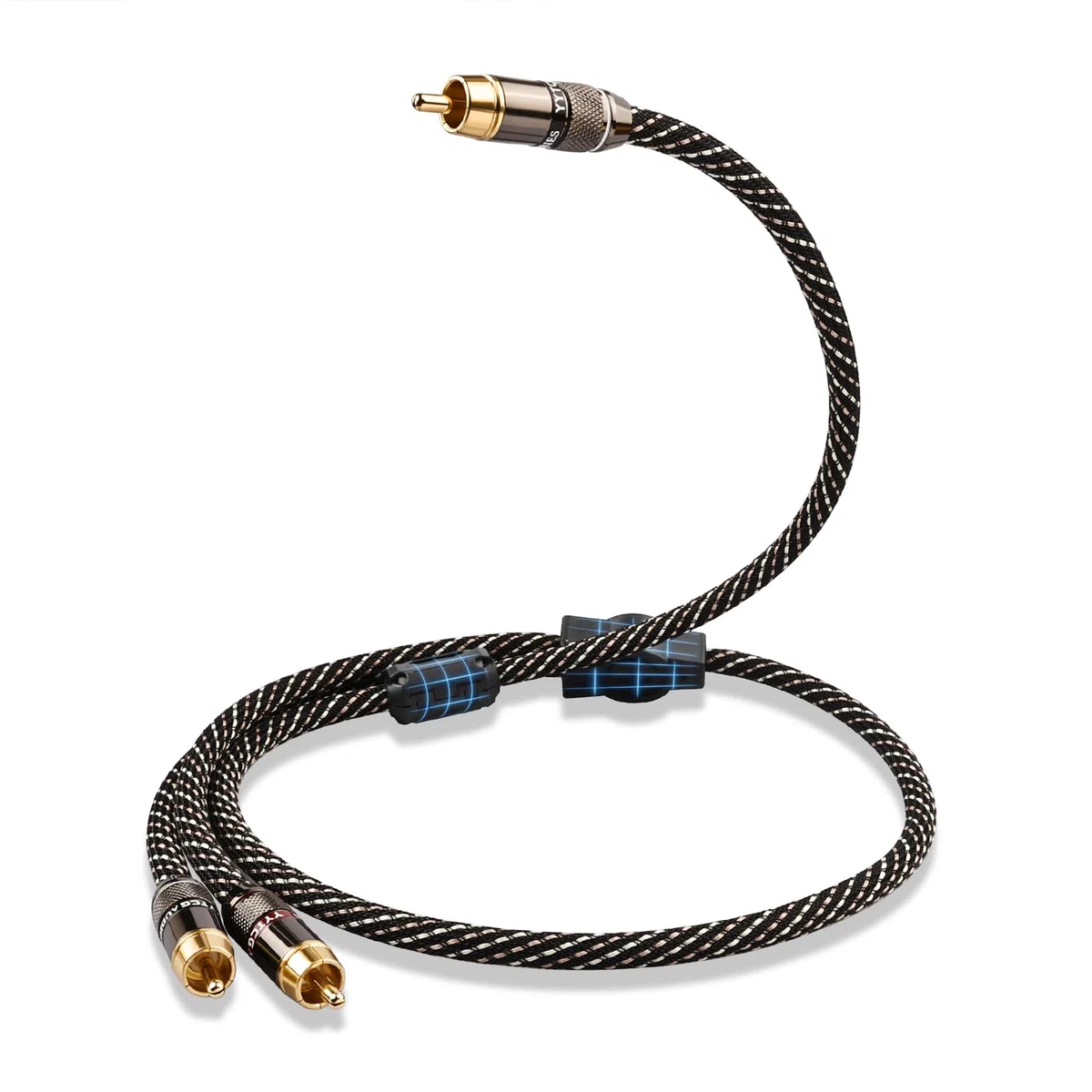 Audiophile - Cavo audio HiFi 2RCA maschio a RCA maschio, 4N OFC Core, connettori placcati oro 24K, con treccia in nylon, coassiale; compatibile con amplificatori, lettori CD, giradischi, DAC e