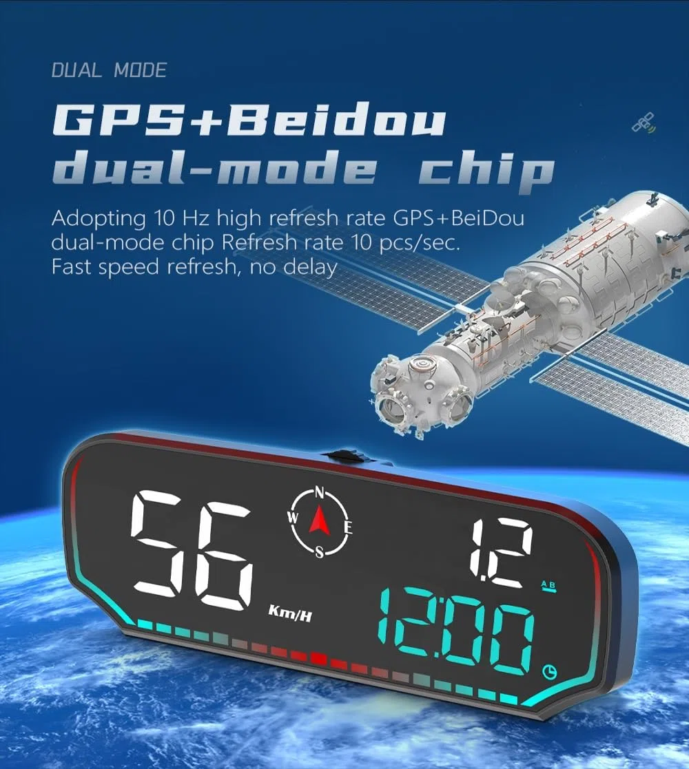 OBEST Car HUD Auto Head Up Display Auto HUD GPS- Tachimetro digitale GPS per auto, Allarme Velocità,con supporto a ventosa girevole