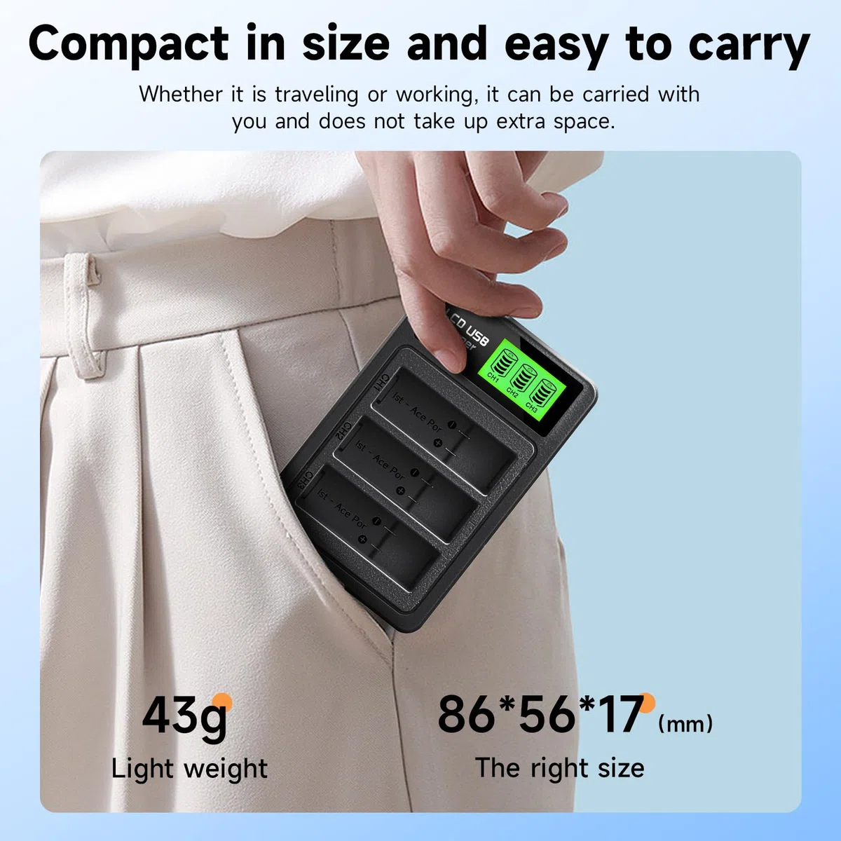 CITYORK Caricatore a 3 slot e 3 batterie da 2400 mAh, compatibile con Insta360 Ace e Pro, batteria di ricambio per Insta360 Pro, con display LCD e cavo USB