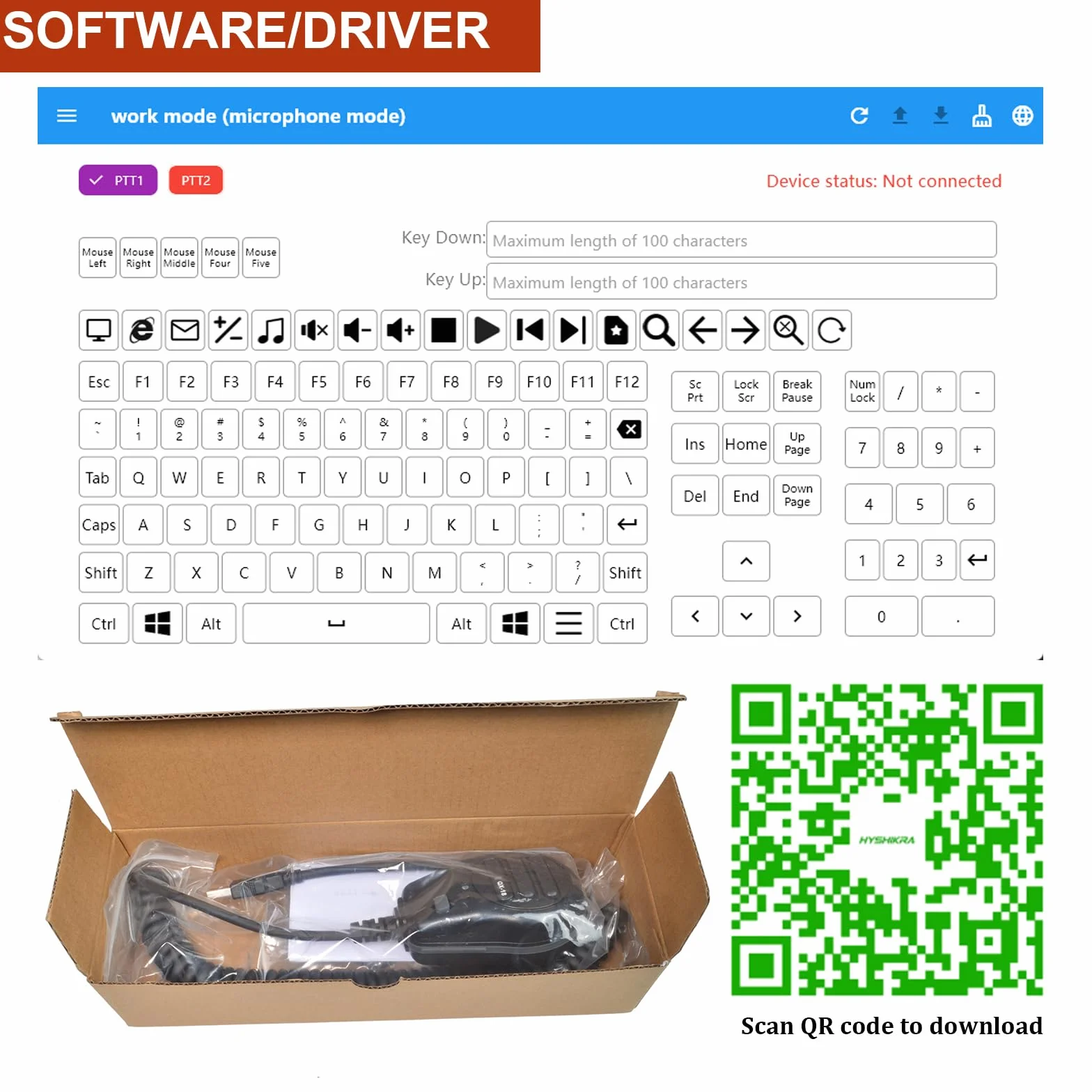 Microfono USB-A, microfono PTT e chiave programmabile per simulatore di camion americani, PC, laptop, cellulari, giochi per PC con supporto per microfono e software di programmazione (con