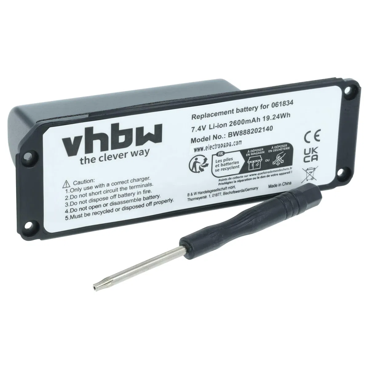 vhbw batteria sostituisce Bose 061386, 061385, 061834, 061384 per casse, altoparlanti, speaker (2600mAh, 7,4V, Li-Ion)