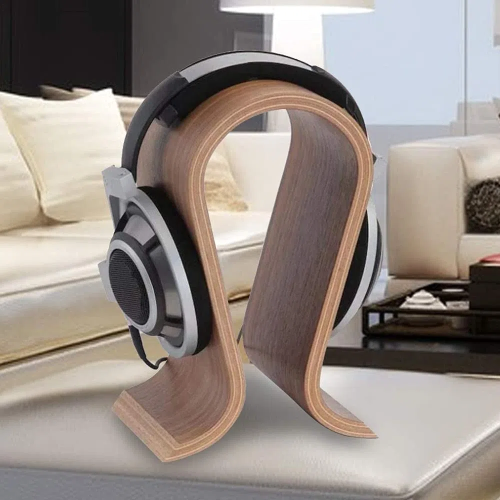 Supporto per casco in legno di noce, supporto per cuffie audio, porta casco universale, a forma di U, ecologico, durevole, antiscivolo, per casa, ufficio, negozio (marrone)