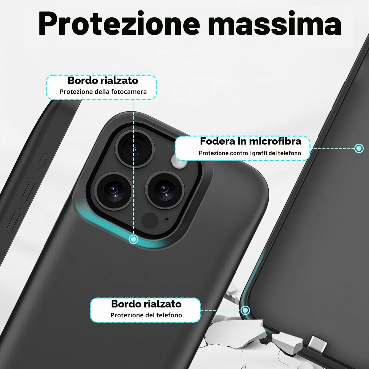 Cover Batteria per iPhone 16 Pro/iPhone 17, Vera 8500 mAh, Custodia di Ricarica Espansa Ricaricabile Sottile Custodia Protettiva Portatile con Batteria per iPhone 17(6,3 Pollici) - Nero