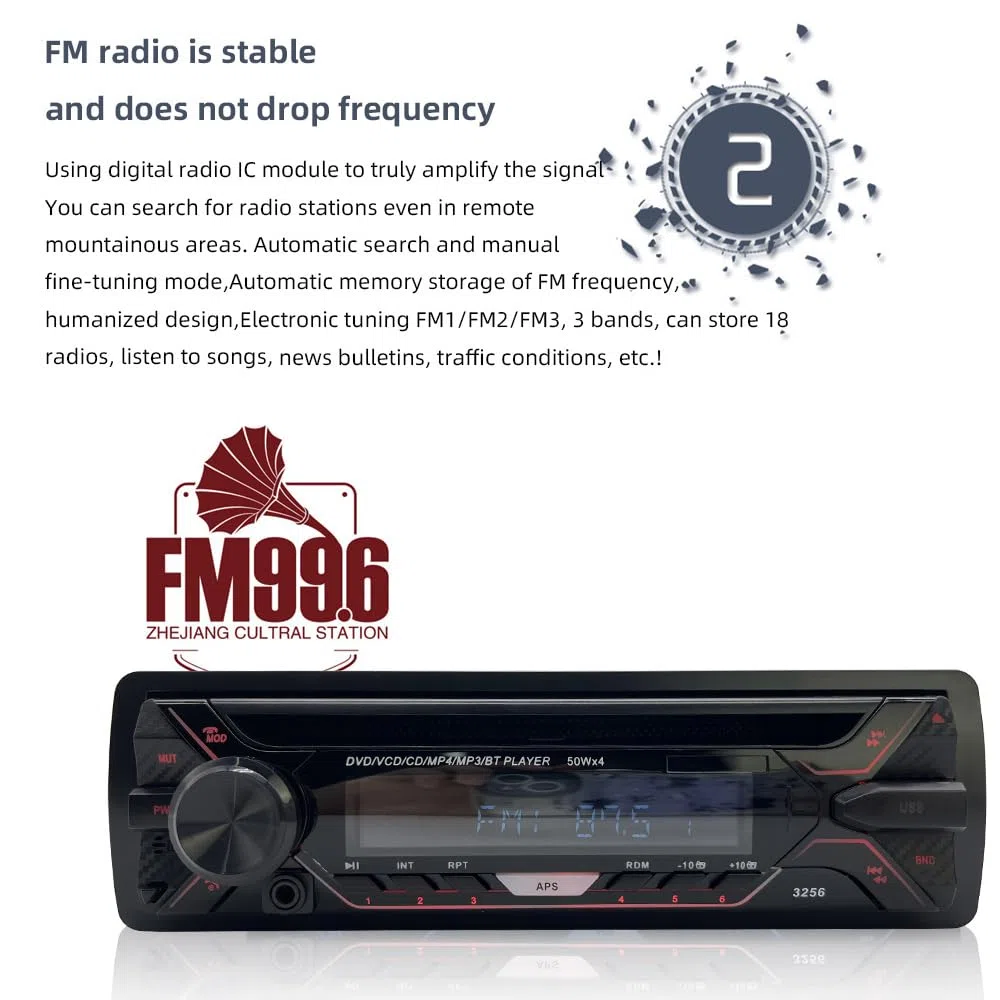 Autoradio Stereo Pannello Rimovibile 1 DIN 12V Radio FM MP3 Bluetooth CD VCD MP3 SD USB Ricevitore Multimediale Auto