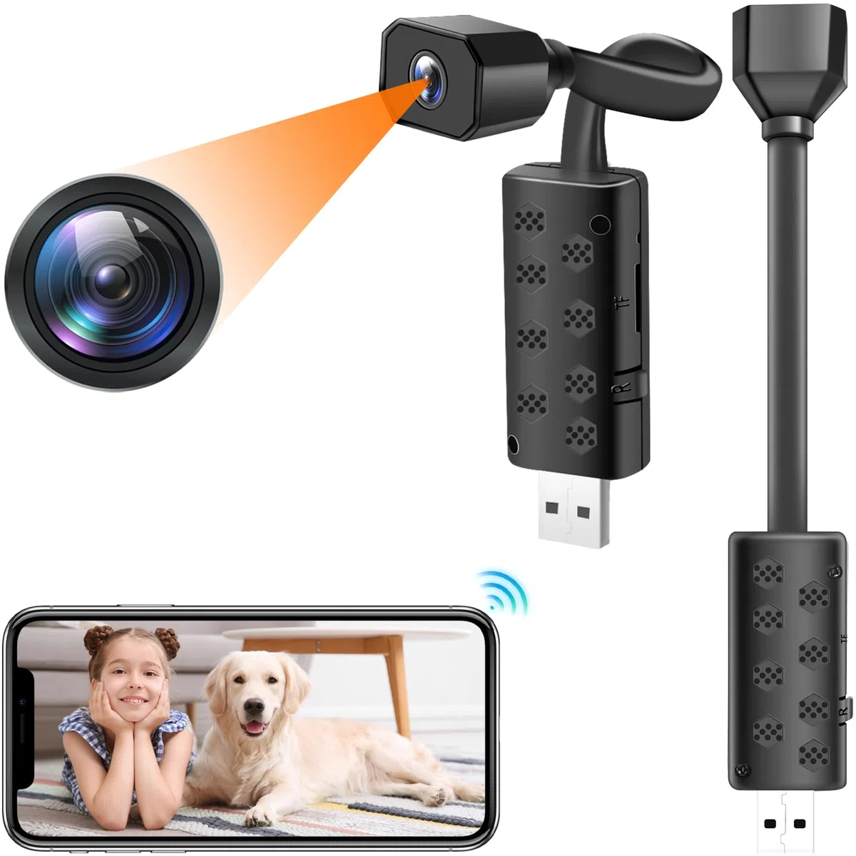 Mini Telecamera Spia Nascosta WiFi, 4K UHD USB Microcamera Spia WiFi Invisibile Plug and Play con Visione Notturna e Avviso di Rilevamento Movimento