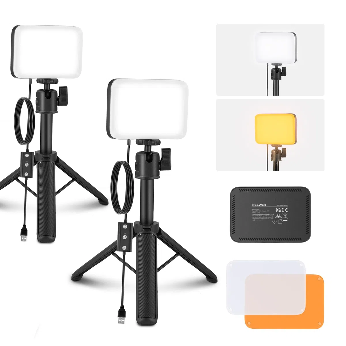 NEEWER BASICS Luce Video a Pannello LED da Scrivania (2pz), Kit Lampada per Videoconferenza con Treppiedi Tavolo/Filtri per Webcam Computer Laptop Zoom Call Trucco Registrazione Selfie Streaming, BP66