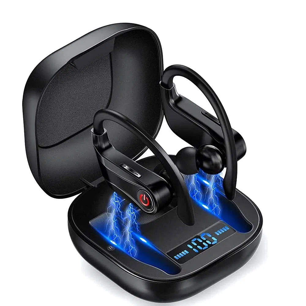 Auricolari wireless per sport e corsa, auricolari Bluetooth 5 in-ear cuffie wireless IPX5 resistenza al sudore con microfono e custodia di ricarica, batteria integrata per allenamento palestra