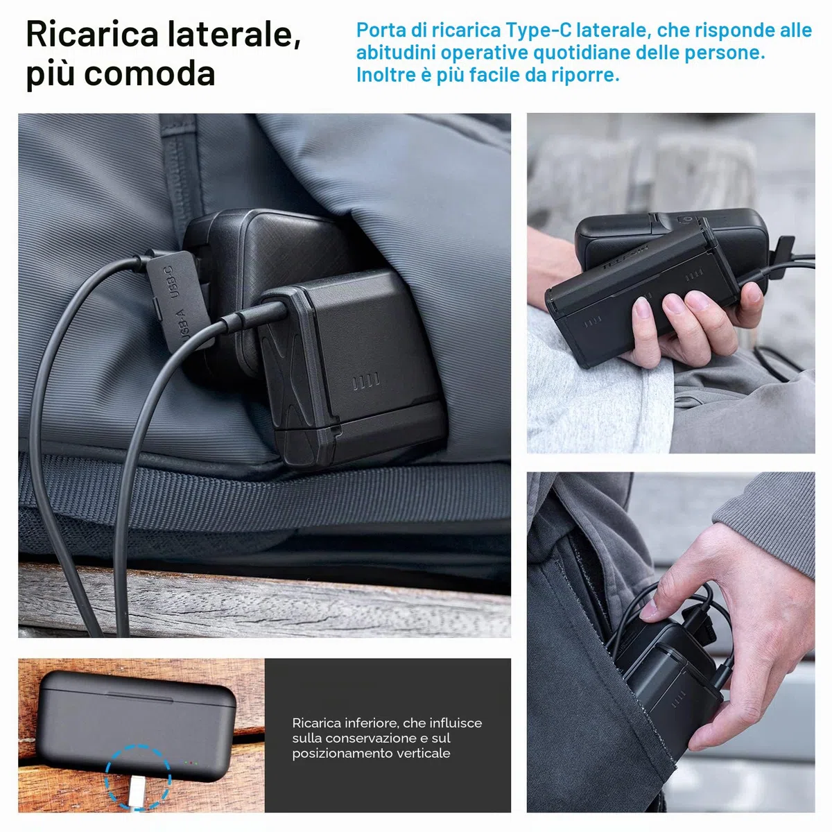 TELESIN Caricabatteria Tascabile per GoPro Hero 12 11 10 9, Ricarica Rapida, Design Portatile, 3 Slot, 2 Memorie per Schede TF, Compatibile con Batterie Enduro e Standard, Accessori