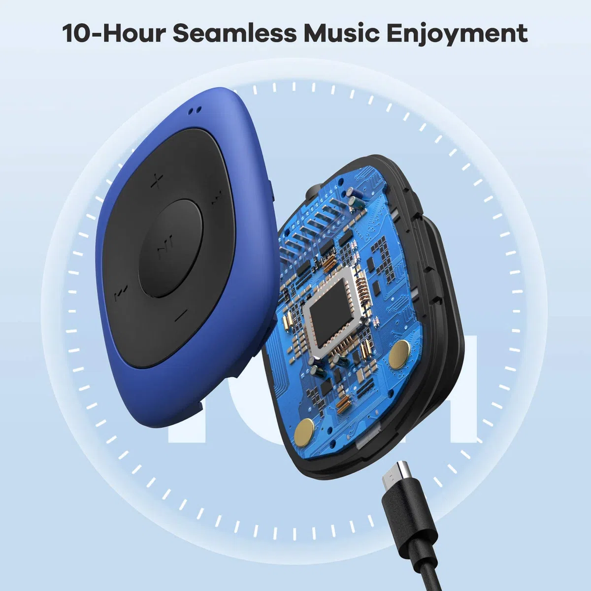 AGPTEK 64GB Lettore MP3 con Clip, Lettore MP3 Sportivo Portatile con Radio FM e Riproduzione Casuale di Musica Mini Lettore Musicale per la Corri con Guscio in Silicone e Cuffie Cablate, Blu