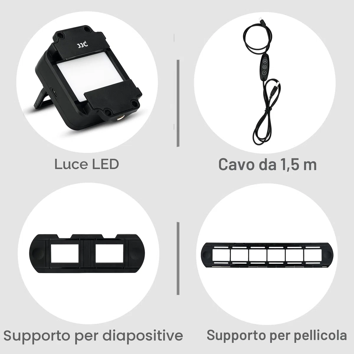 JJC Adattatore per Digitalizzazione di Pellicole con Set di luci a LED Converti Pellicola Negativa da 35 mm e Diapositiva in JPEG Digitale, Lampada LED USB a 10 Livelli di Luminosità