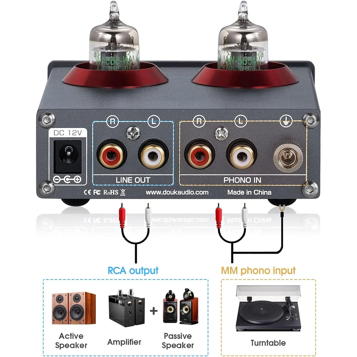 Preamplificatore audio, mini tubo a vuoto Phono preamplificatore, suono retrò per giradischi, telefono, PC, MP3, TV, stereo domestico, amplificatore per cuffie