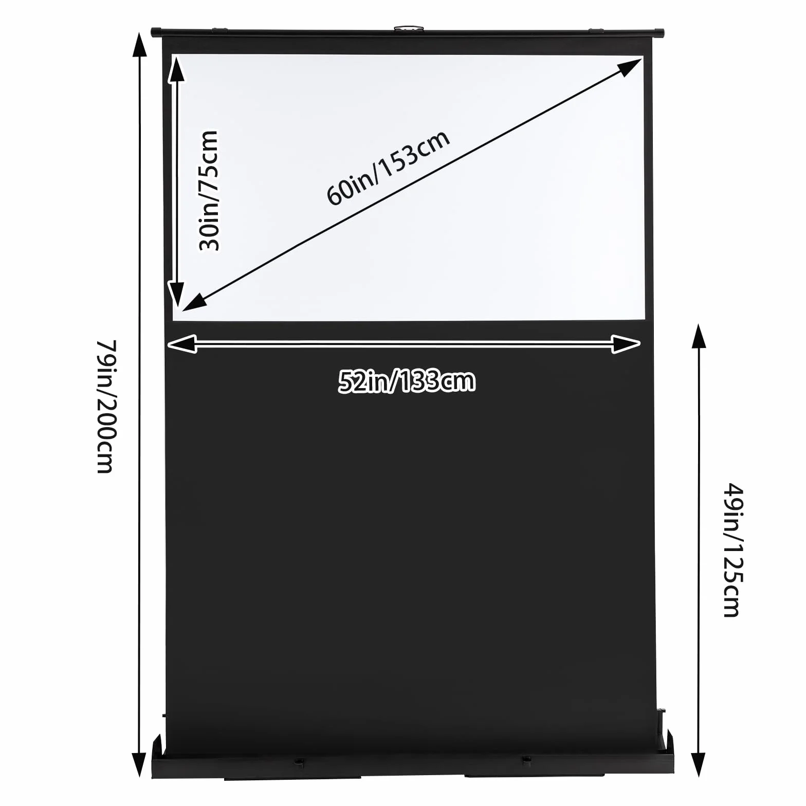 Schermo di proiezione portatile da 60" 133 x 75 cm Full HD 3D portatile per proiettore da pavimento pieghevole - Schermo bianco opaco 16:9 (133x75 cm) con maniglia