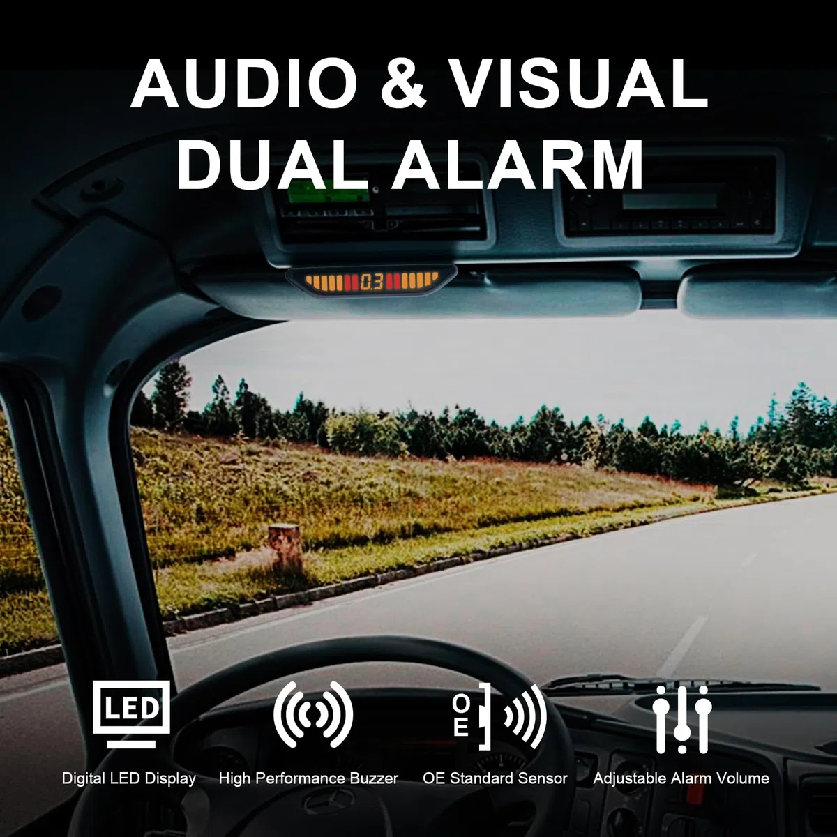 Promata PSW-81 - Sistema radar di retromarcia da 12 V 24 V, kit di parcheggio wireless con 4 sensori da 58 Hz per auto, camion, rimorchio, display capovolto con volume di allarme regolabile