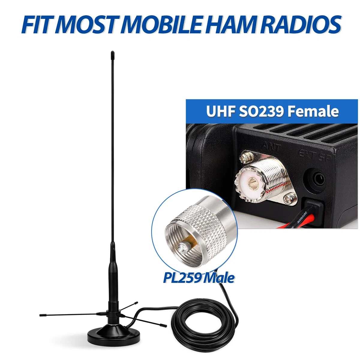 Bingfu Antenna VHF UHF 136-174MHz 400-460MHz Doppia Banda PL259 Maschio Base Magnetica Con Kit Aereo di Terra per Radio Bidirezionale a Due Vie Mobile