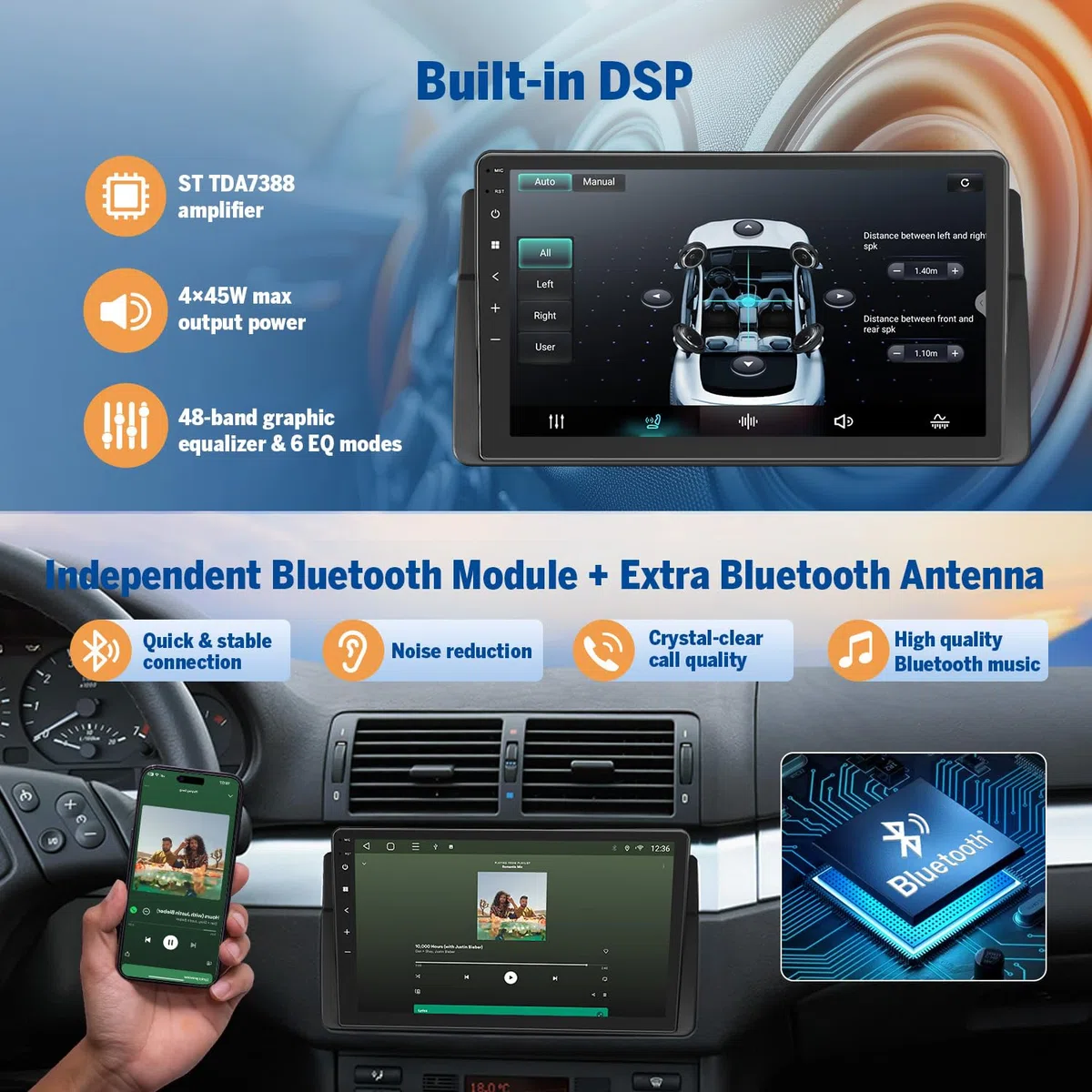 Eonon 9 pollici Android 14 per BMW E46 1998-2006 M3 2000~2006 E46X7A | autoradio schermo da GPS Sat Nav, Wireless CarPlay, Android Auto, telecamera di backup, Wi-Fi/Bluetooth/USB [4+64 GB]