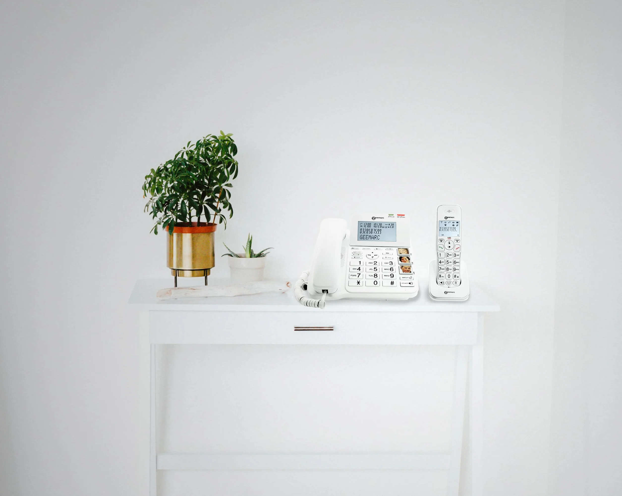 Geemarc Amplidect 295 Combi Duo - Telefono Fisso Amplificato e Relativi Portatili Aggiuntivi con Segreteria Telefonica, Squillo Forte e Tasti Grandi per Anziani - Ipoacusia Media o Bassa - Versione IT