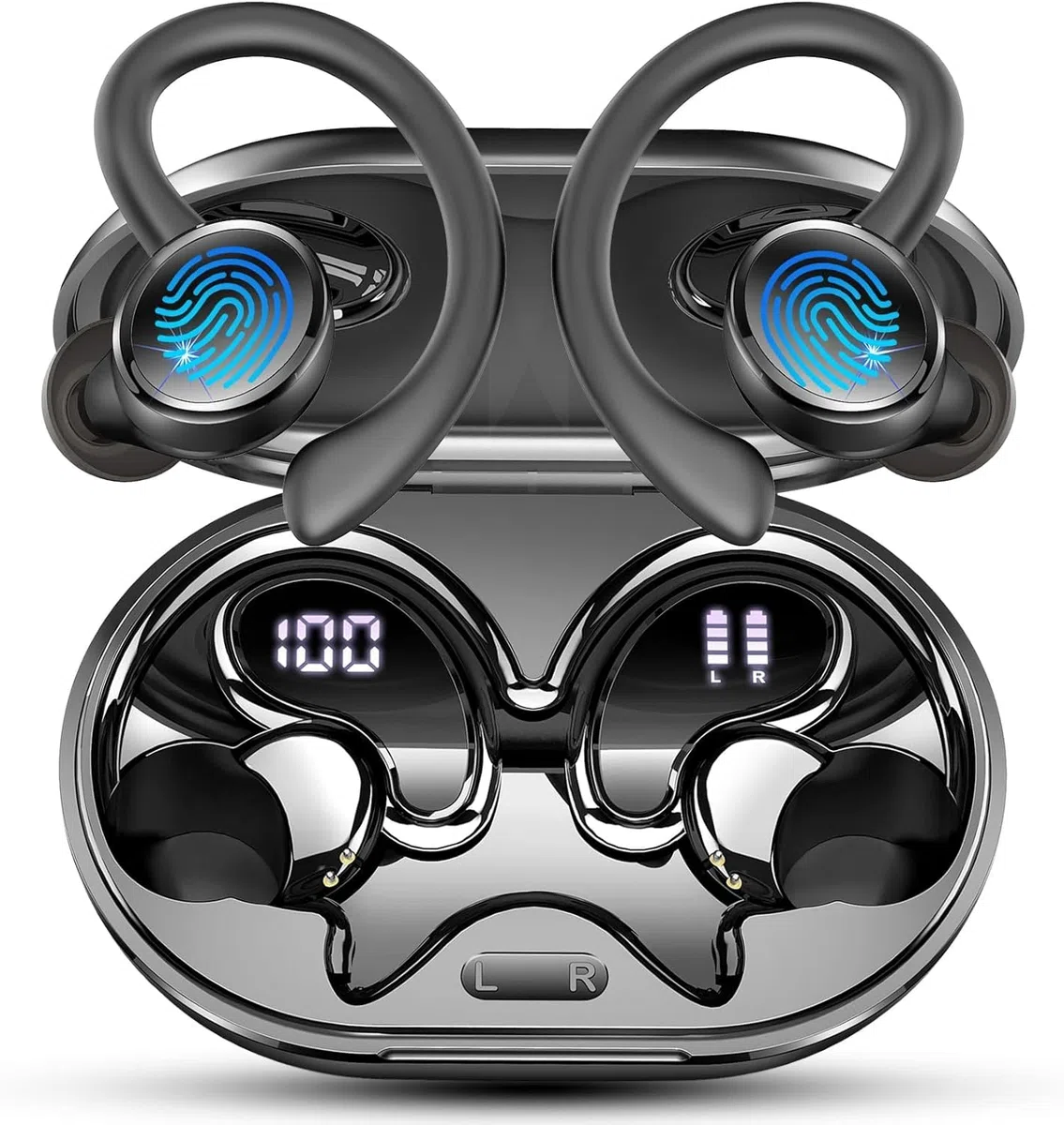 2026 Auricolare Bluetooth Senza Fili Sport Auricolare Bluetooth 5.4 con HiFi Stereo, 50H Auricolare Bluetooth 4 ENC Riduzione Rumore Mic, Schermo LED Cuffie per Running, IP7 Impermeabile Auricolare