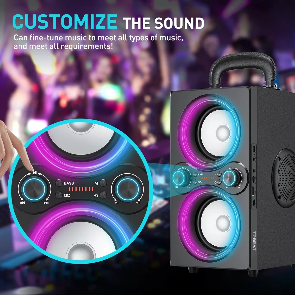 TPBEAT Cassa Bluetooth Potente Portatile, 80W Party Wireless Altoparlante Bluetooth, con Luci, Super Bass, Speaker TWS Stereo ad Alto Volume da 100dB, per Party,Campeggio