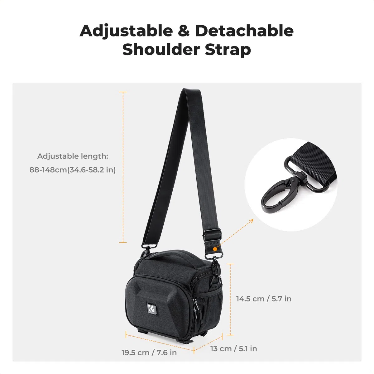 K&F CONCEPT Borsa per Fotocamera a Tracolla, Borsa Fotografica Impermeabile in eva hardshell con tracolla regolabile, Compatta Custodia per Macchine Fotografiche Reflex Obiettivo Treppiede