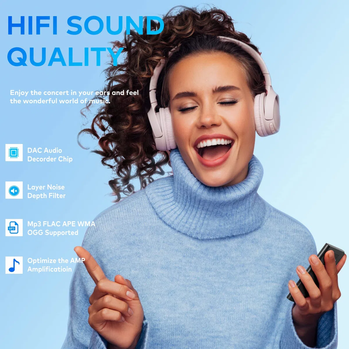 64GB Lettore MP3, Lettore Musicale con Bluetooth 5.2, Altoparlante HD Integrato, FM Radio, Registratore Vocale, Mini Design, Peso 70G, Suono HiFi, Ideale per Lo Sport, Auricolari Inclusi
