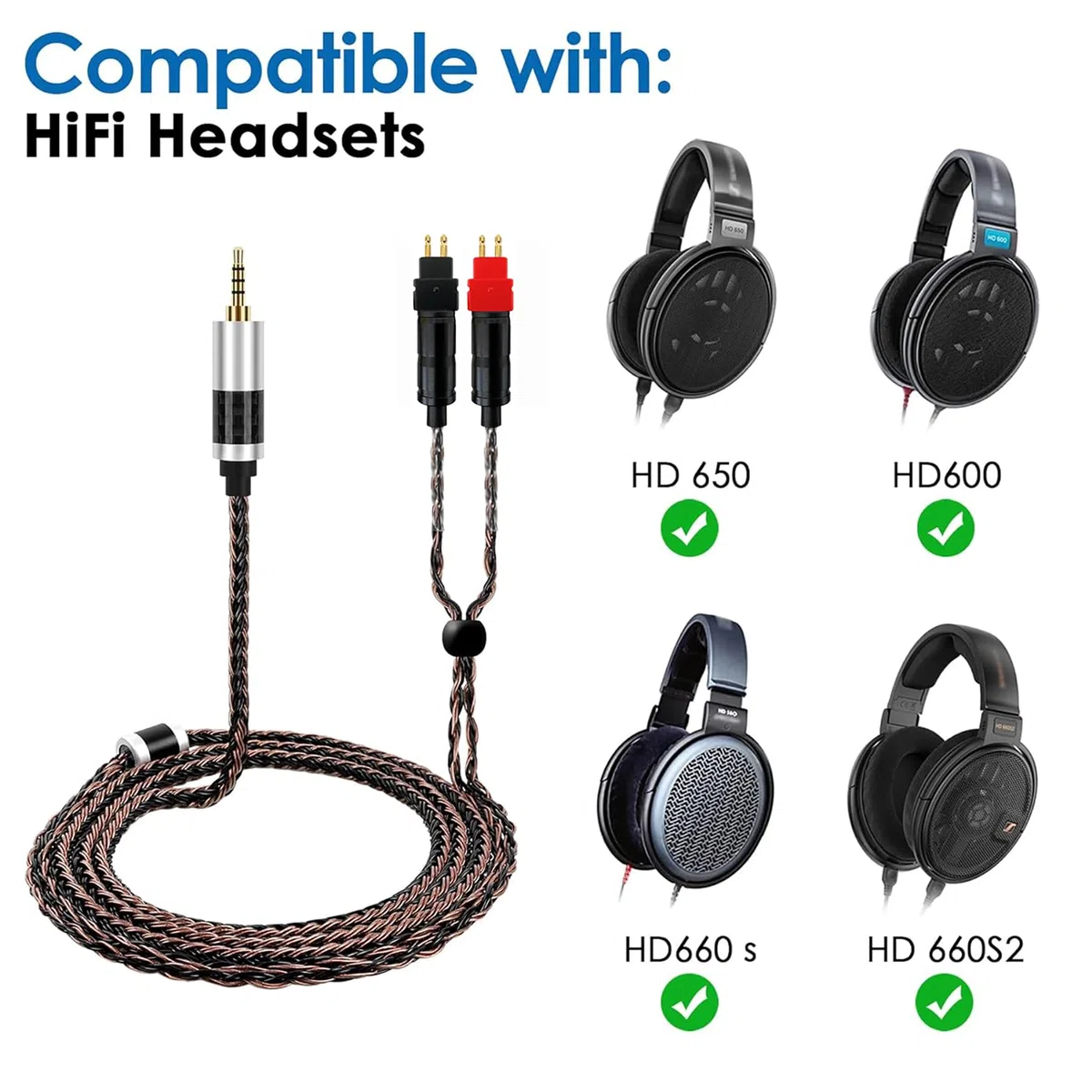 Cavo bilanciato per cuffie da 2,5 mm Gen 2, compatibile con cavo Sennheiser HD600, HD 660S2, HD 660 S, HD 650, HD6XX, HD58X/5N OCC, cavo intrecciato placcato argento per lettori musicali M17, M15,